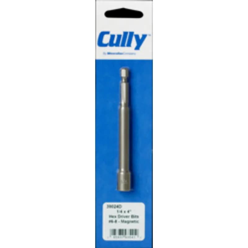 Minerallac Company 39024D - Hex driver bit for use with 1/4" hex shank drivers. It is made of steel and features a magnet to improve fastener retention. The bit has a 1/4" shank size, 4" overall length, and a #6-8 tip size.