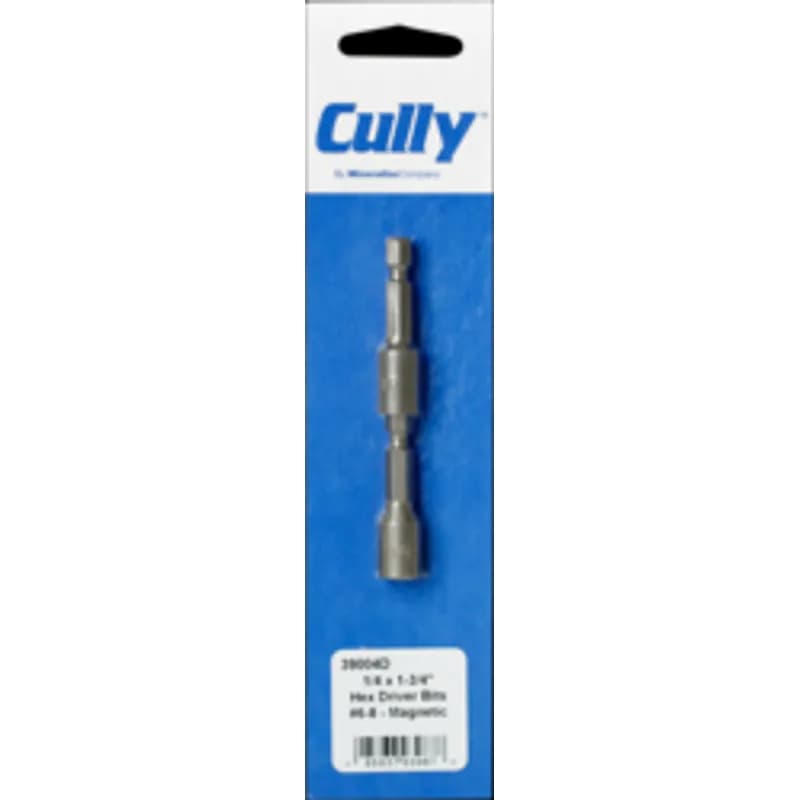 Minerallac Company 39004D - Hex Tek driver bit for 1/4" hex drive applications. It is made of steel and has a magnetic tip. The sheet lists a length of 1-5/8" and a 1/4" drive size, with a 1" shank size.