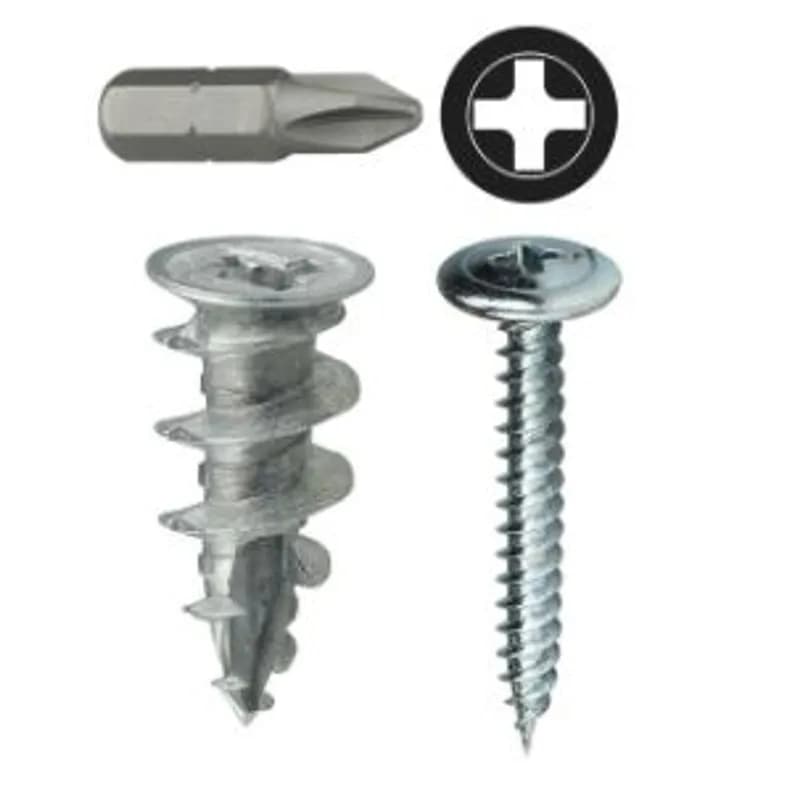 Minerallac Company 39941J - ITW E-Z STUD SOLVER™, #8 x 1-1/4" Double Drywall Anchor, Phillips, Includes 8 x 1-1/4" Phillips Wafer Screws and #2 x 2" Driver Bit, Zinc Plated, 50ct Jar