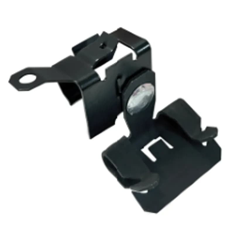 Minerallac Company SFC18MC1 - A beam clamp MC/AC clip for fastening MC/AC cable to a beam. It is made of spring steel with a black finish. The clip fits a 1/8" to 1/4" flange and measures 1-7/8"H x 2"W x 1-5/8"D.