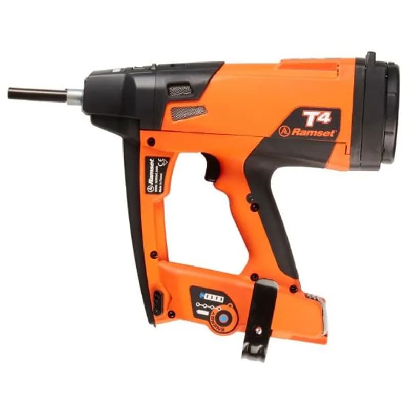 Minerallac Company 67900 - Single-Shot Gas Actuated Tool (T4SS - Weight 7.6lbs Operating Temp. 5°F-120°F) with Tool Box Safety Glasses Two Lithium-ion Batteries (Battery Capacity: 3,500 shots) Battery Charger User Guide Orange Fuel Cells not included.
