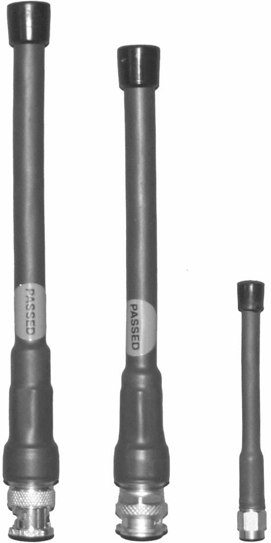 sleeve fed quarter wave whip - Frequency range: 405-440 MHz - Gain: 2 dBi - Polarization: vertical - Connector: BNC-/N-/SMA-/TNC-male - VSWR: <1.5 - Radome: PE - Radiator material: copper - Mounting: - mm diameter pole - Wind load: - N