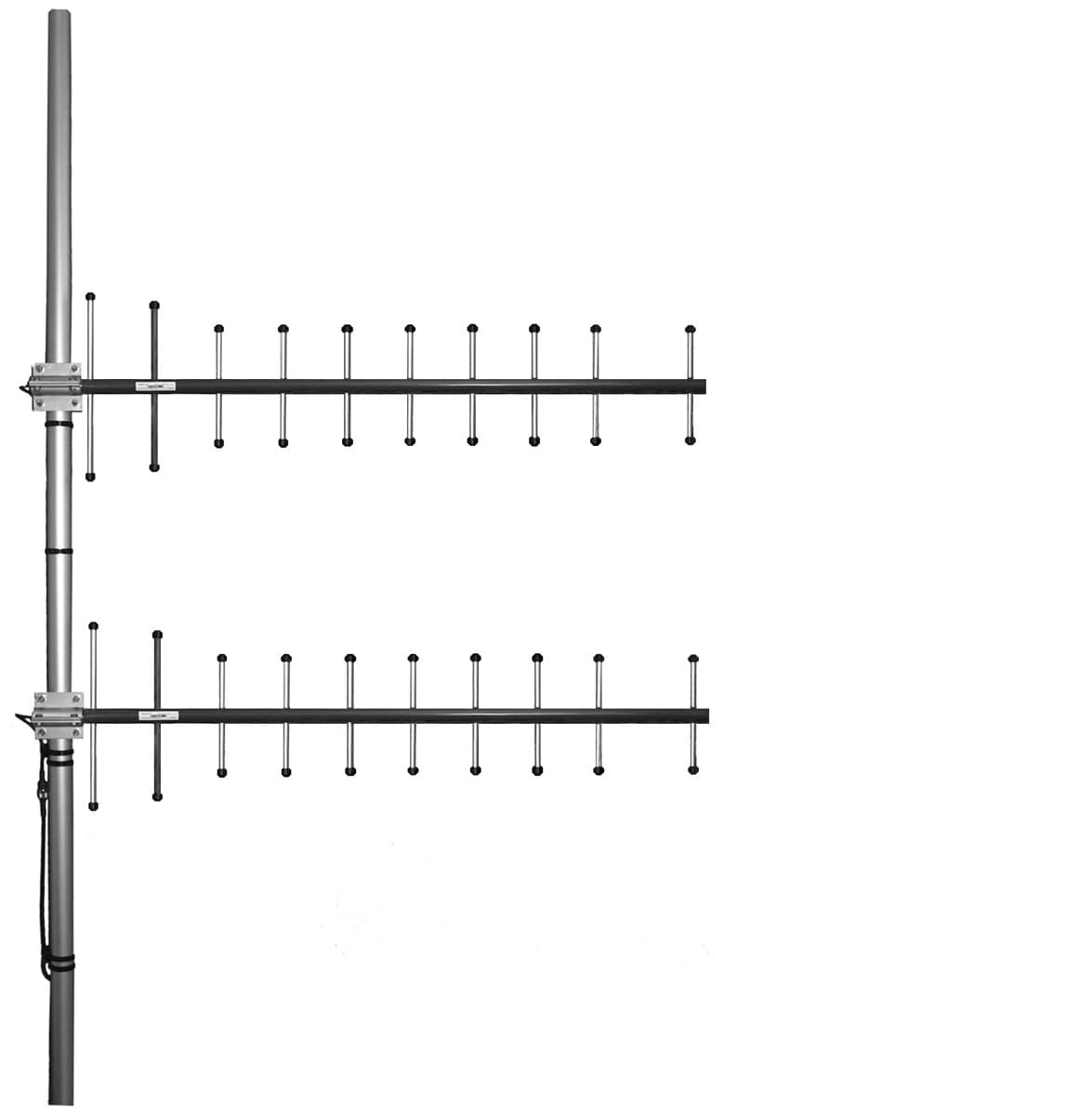 directional stacked yagi array - Frequency range: 405-440 MHz - Gain: 14 dBi - Polarization: vertical/horizontal - Connector: N-/TNC-female - VSWR: <1.5 - Radome: ABS/FG PU foam - Radiator material: copper - Mounting: 35-60 mm diameter pole - Wind load: 292 N