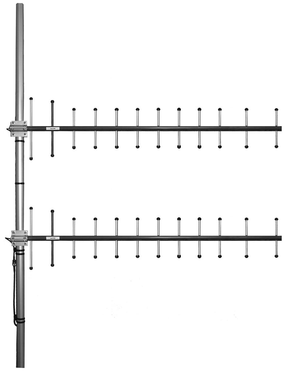 directional stacked yagi array - Frequency range: 440-475 MHz - Gain: 15 dBi - Polarization: vertical/horizontal - Connector: N-/TNC-female - VSWR: <1.5 - Radome: ABS/FG PU foam - Radiator material: copper - Mounting: 35-60 mm diameter pole - Wind load: 320 N