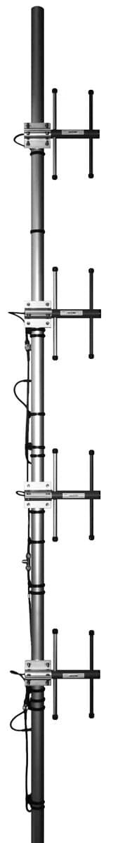 directional stacked yagi array - Frequency range: 830-890 MHz - Gain: 12 dBi - Polarization: vertical/horizontal - Connector: N-female - VSWR: <1.5 - Radome: ABS/FG PU foam - Radiator material: copper - Mounting: 35-60 mm diameter pole - Wind load: 112 N