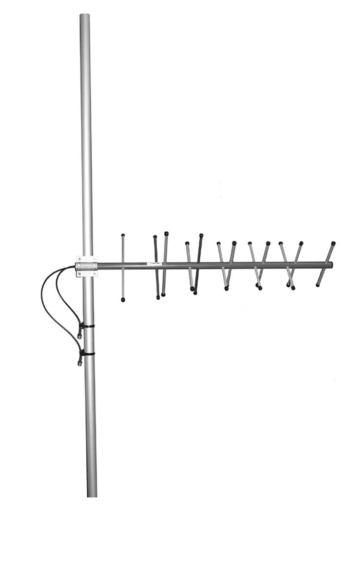 cross-polarized yagi - Frequency range: 830-890 MHz - Gain: 10/10 dBi - Polarization: dual/circular - Connector: N-/ 7/16-female - VSWR: <1.5 - Radome: ABS/FG PU foam - Radiator material: copper - Mounting: 35-60 mm diameter pole - Wind load: 68 N