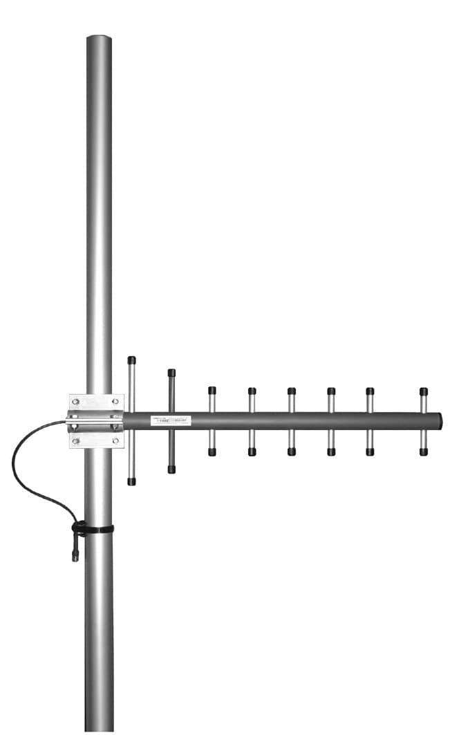 directional yagi - Frequency range: 405-440 MHz - Gain: 11 dBi - Polarization: vertical/horizontal - Connector: N-/ TNC-/ 7/16-female - VSWR: <1.5 - Radome: ABS/FG PU foam - Radiator material: copper - Mounting: 35-60 mm diameter pole - Wind load: 119 N