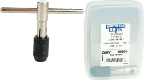 Minerallac Company 69904 - A plug style tap wrench for holding taps. It is made of carbon steel. The sheet identifies it as a 1/4"-20 to 1/2"-13 tap wrench.