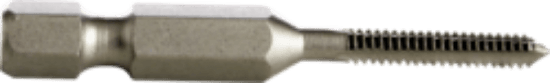 A hex shank power tap for machine tapping through holes or blind holes with adequate bottom clearance. It is a spiral point tap with UNC thread type. The size is #6-32 and the thread length is 11/16 inch.