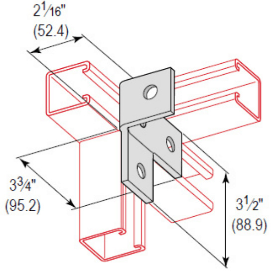 Minerallac Company CAOFF4HREG - A 4 hole offset bent tee, right hand, made from carbon steel. It has an electro-galvanized finish. Listed dimensions are 3-1/2 in height, 3-3/4 in width, 2-1/16 in depth, and 1/4 in thickness.