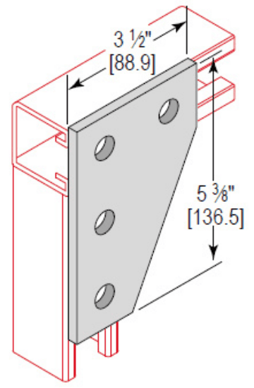 Minerallac Company CGP4HEG - A 4 hole corner gusset plate with an angular fitting design. It is made of carbon steel with an electro-galvanized finish. The plate measures 5-3/8 in. high by 3-1/2 in. wide and has 4 holes sized 9/16 in. The thickness is 1/4 in.