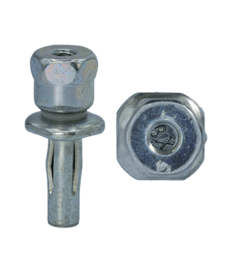 Minerallac Company 61197J - A rod anchor for 12 gauge purlin vertical mounting. It is made of steel with an electro-zinc finish and is designed for use where access to the back of the installed fastener is prohibited. The hanger is for 3/8" rod and has a 5/8" AF end-drilled head with internal thread size 16.