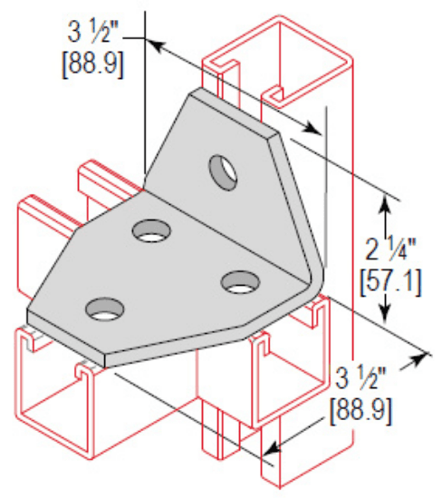 Minerallac Company CAG4H3WEG - A 4 hole 3 way gusset corner angle. It is zinc plated. The sheet identifies it as catalog number CAG4H3WEG.