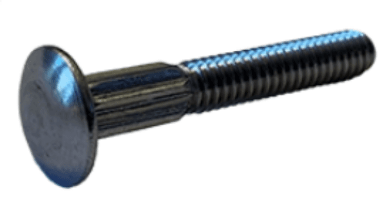 Carriage bolts sized 1/4-20 x 2-1/2 inches. Made of 18-8 stainless steel. Packaged in a jar.