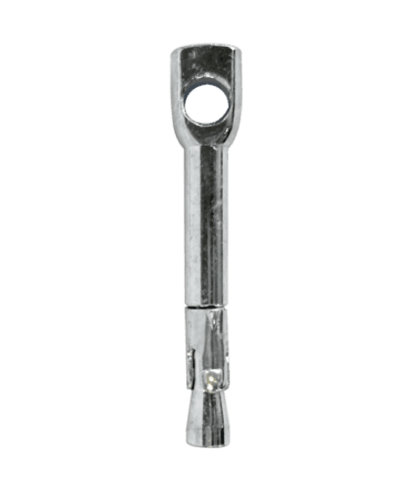 This is a 1/4 x 2-1/4 inch wedge anchor for acoustical overhead suspensions. It is made of steel with a zinc plated finish. The anchor has a 1/4 inch diameter, 2-1/4 inch length, 1-1/2 inch minimum embedment depth, and a 1/4 inch drill size. It is designed for use in solid or hollow masonry, including cinder block, brick, marble, and concrete.