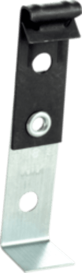 Far-side box support that clips on electrical boxes for additional support. It is made of spring steel and is listed with a black finish/color. The trade size is for 6" metal studs.