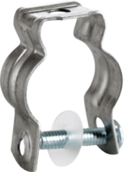 Minerallac Company K1B - This is a conduit hanger with bolt for electrical conduit. It fits 3/4" EMT or 3/4" rigid/IMC and is keyholed so no nut is required. The hanger is made of steel with a pre-galvanized finish and includes a bolt with plastic retaining washer. Its listed size is 2.00" x 1.25" x 0.75".