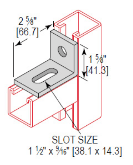 Minerallac Company CAA2H262EG - 2-hole adjustable corner angle with a 2-5/8" depth. It is made of carbon steel with an electro-galvanized finish. The fitting has one 9/16" hole and one 9/16" x 1-1/2" hole, with 1/4" thickness.