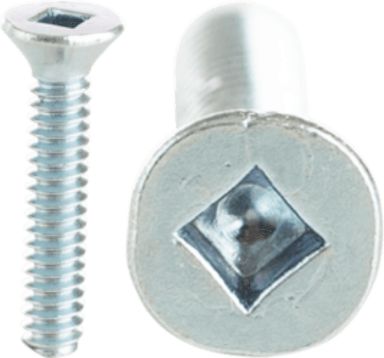 Machine screws for use with a pre-tapped hole or with a nut. They are made of steel with a zinc plated finish and a flat head with square drive. The screw size is 6-32 and the length is 1/2 inch.