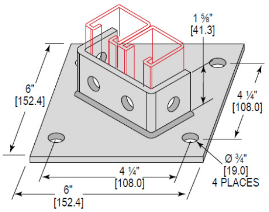 Minerallac Company PBD4H162EG - Post base double channel with 4 holes and standard 1-5/8 size. It has a zinc plated finish. The sheet identifies it as catalog number PBD4H162EG.