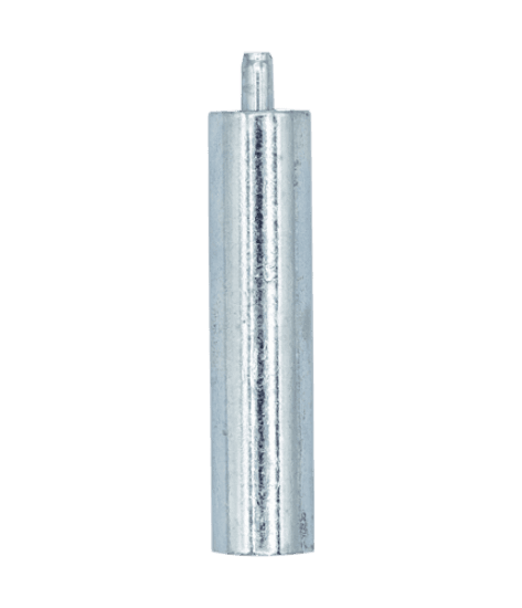 This is a 3/8" anchor setting tool for lead machine screw anchors. It is made of steel with a zinc plated finish. The tool is 3.500" long and 0.375" wide. It is styled for hammer or pound-in use.