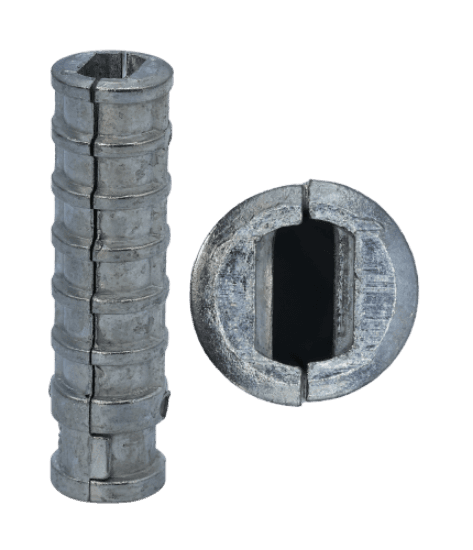 Minerallac Company 60612J - This is a lag screw shield for mortar joint applications. It is made of zinc with no additional finish. Key dimensions shown are 3/8 in. diameter, 2-1/2 in. length, 5/8 in. drill size, 3/8 in. screw size, and 3 in. minimum embedment depth.
