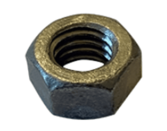 A hexagonal machine screw nut designed to be used specifically with machine screws. It is made of steel with a hot dipped galvanized finish and silver color. The nut is 1/2" size with 13 coarse threads and right-hand thread direction. Listed dimensions include 0.437" height and 0.750" width.