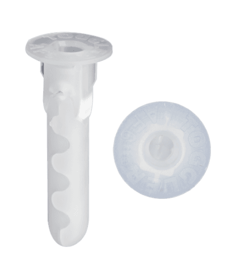 This is a hollow wall anchor with flange for use in solid walls such as concrete, masonry, and brick. It is made of polypropylene and has a flanged head. The anchor is sized #12-14 (AF8), measures 0.312 in diameter and 3.438 in length, and requires a 5/16 in drill size.