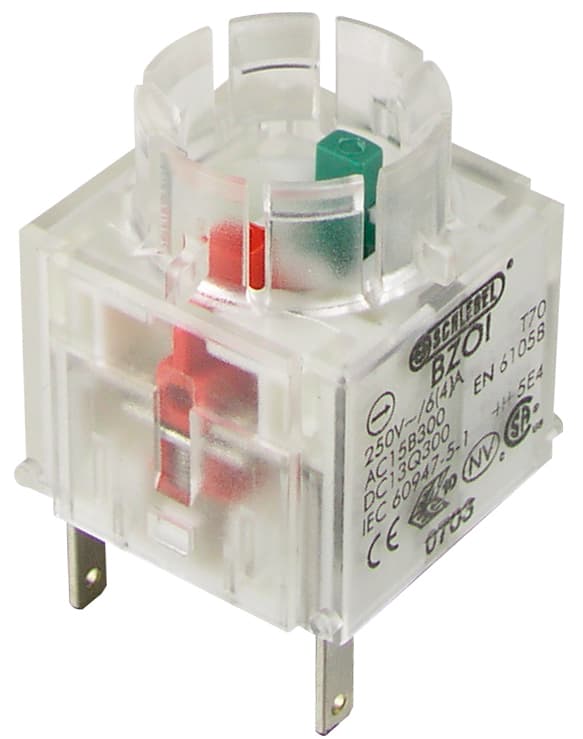 Switching Function: Momentary Travel: 3 mmContact Type: Faston Terminal 2.8 x 0.8 mm Contact Equipment: 1 x NC + 1 x NOContact Material: AgNi Protection Class: II (protective insulation)Illumination: No Labeling Option: No