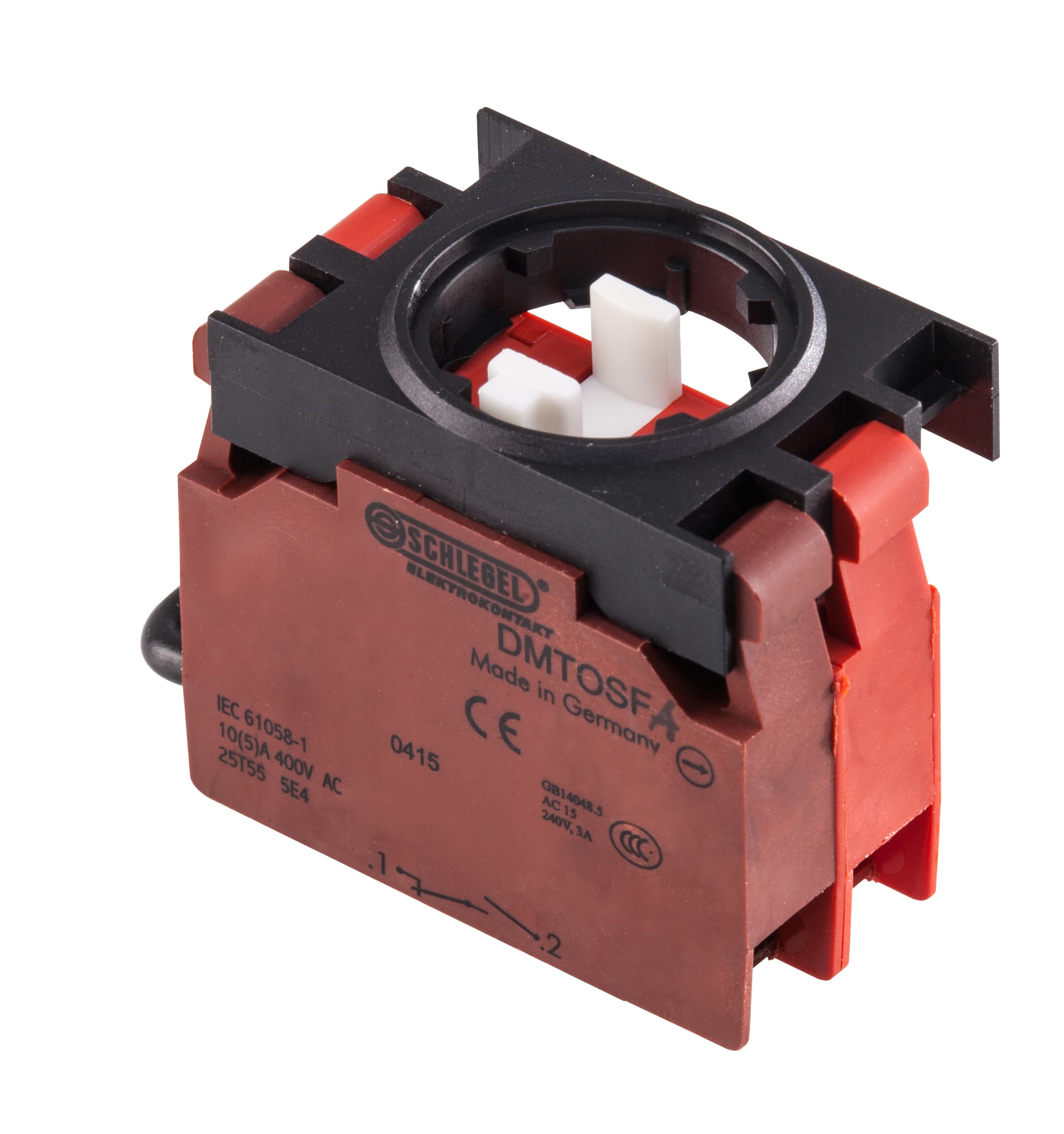 Schlegel Elektrokontakt DMTOSFA - Switching Function: Momentary Travel: 6 mmContact Type: Cage-Clamp 0.08-2.5 Mm? Contact Equipment: 1 x NC (+ 1 x NO)Contact Material: AgNi Protection Class: II (protective insulation)Illumination: No Labeling Option: No