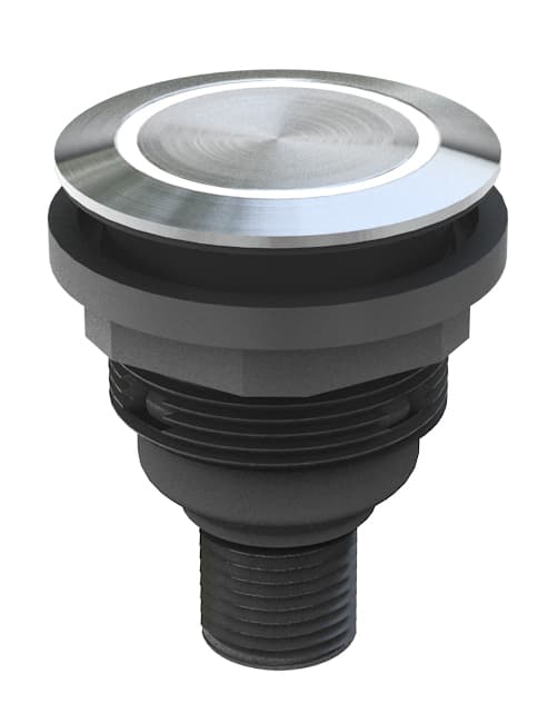 Switching Function: MomentaryContact Type: 4-Pole M12 Connector (Integrated) A CodedTravel: 2.3 mm (pushbutton) Contact Equipment: 1 x NO Panel Cutout: � 22.3 mm Shape: RoundBezel Color: Stainless Steel Polished Lambholder: none with integrated 3 mm LED white